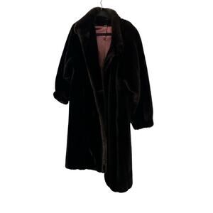 Vintage Grandella Women's Brown Faux Fur Button Front Coat Size 8